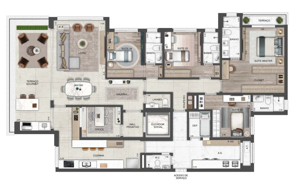 Planta 01 - 4 dorm 220m