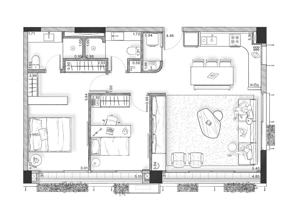 Planta 02 - 2 dorm 92m