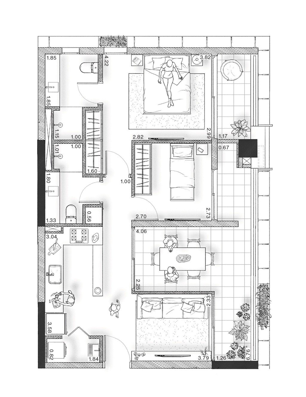 Planta 01 - 2 dorm 86m