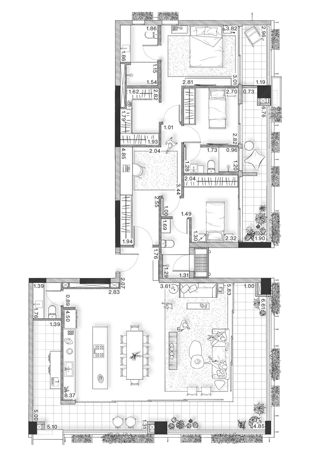 Planta 03 - 3 dorm 185m