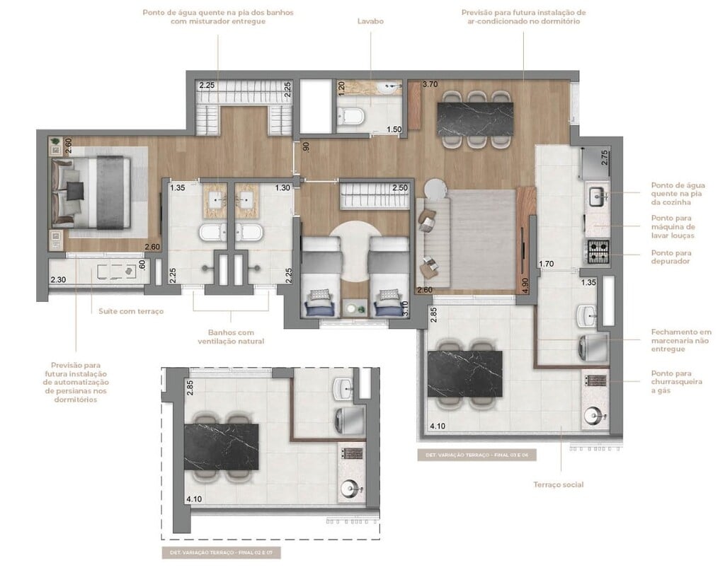 Planta 01 - 2 dorm 77m