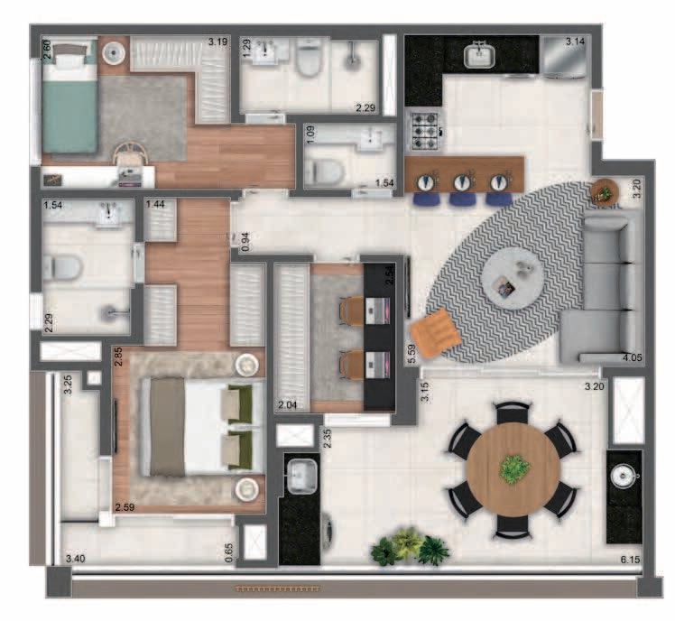 Planta 05 - 3 dorm 93,68m