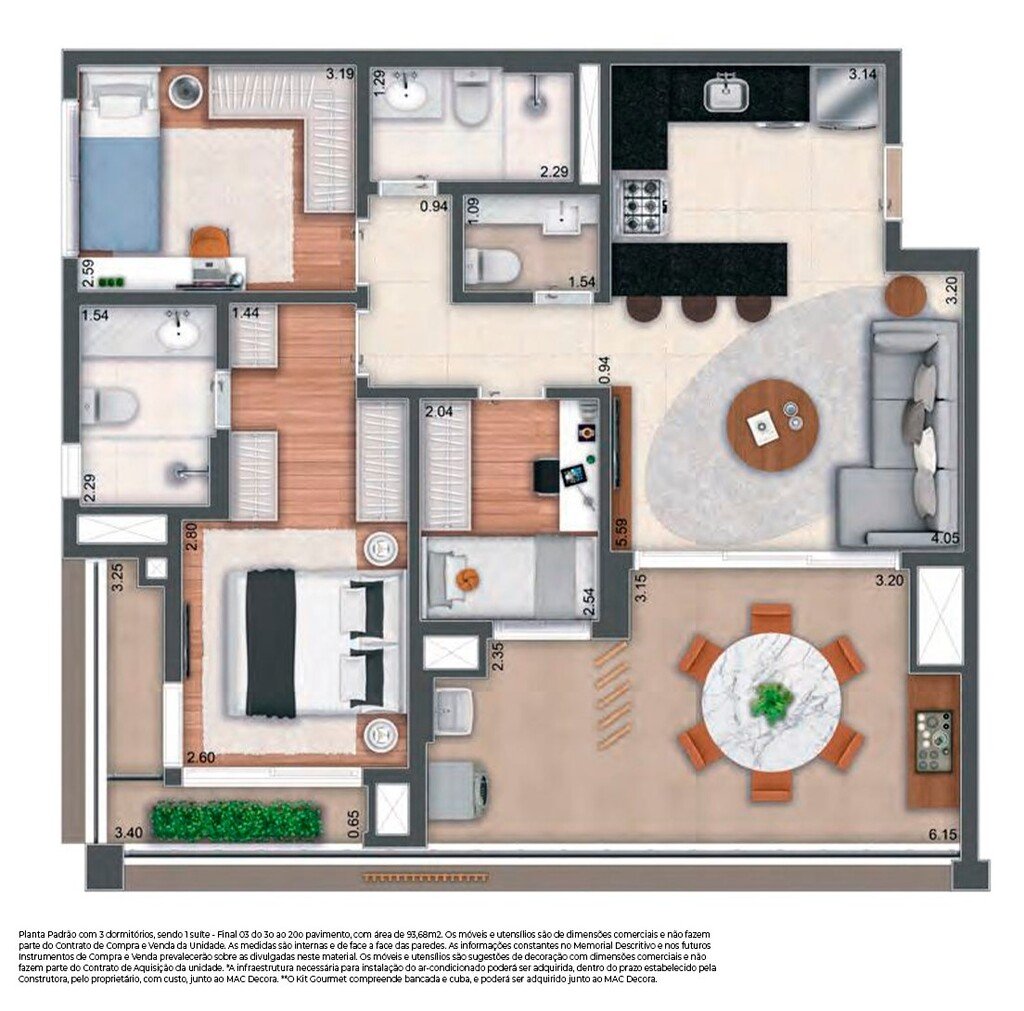 Planta 06 - 3 dorm 93,68m