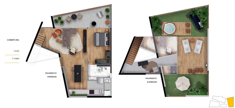 Planta 09 - 1 dorm 137m - cobertura duplex