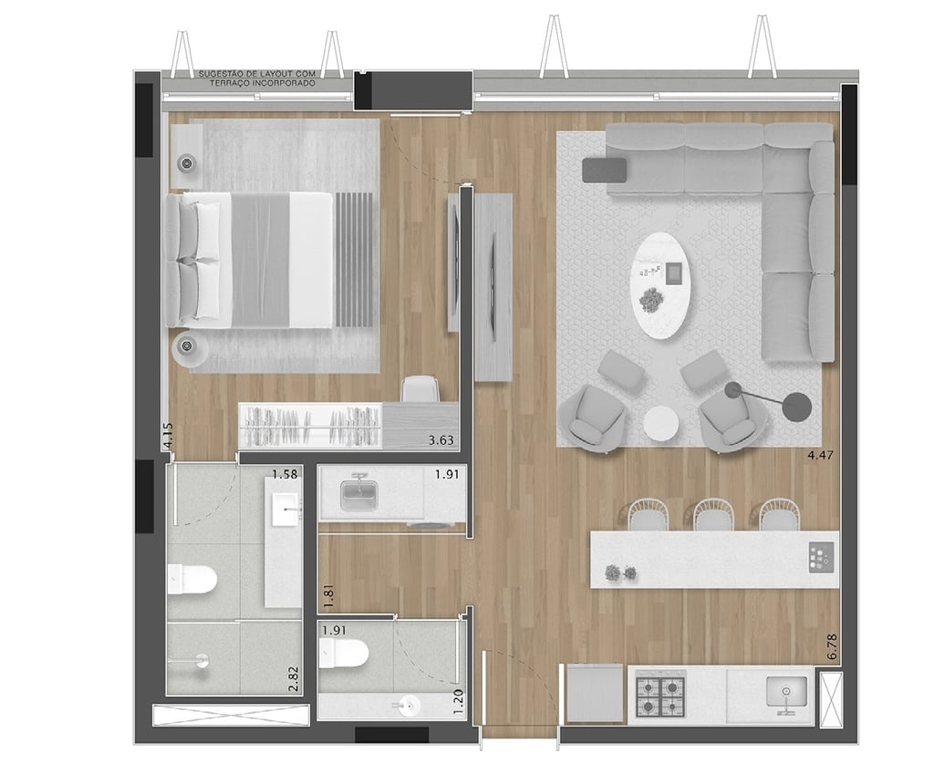 Planta 02 - 1 dorm 70m