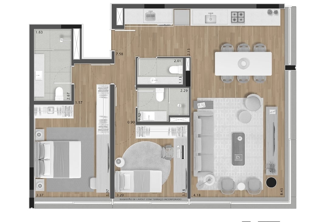 Planta 08 - 2 dorm 101m