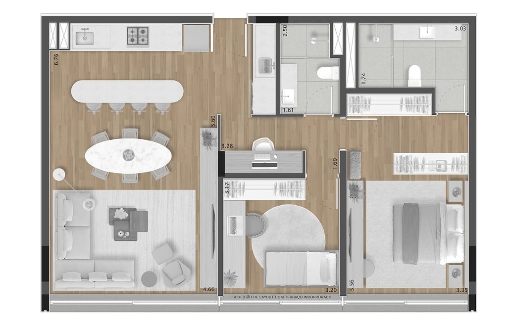 Planta 05 - 2 dorm 96m