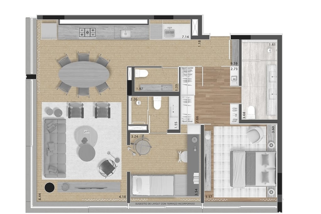 Planta 10 - 2 dorm 101m - opo