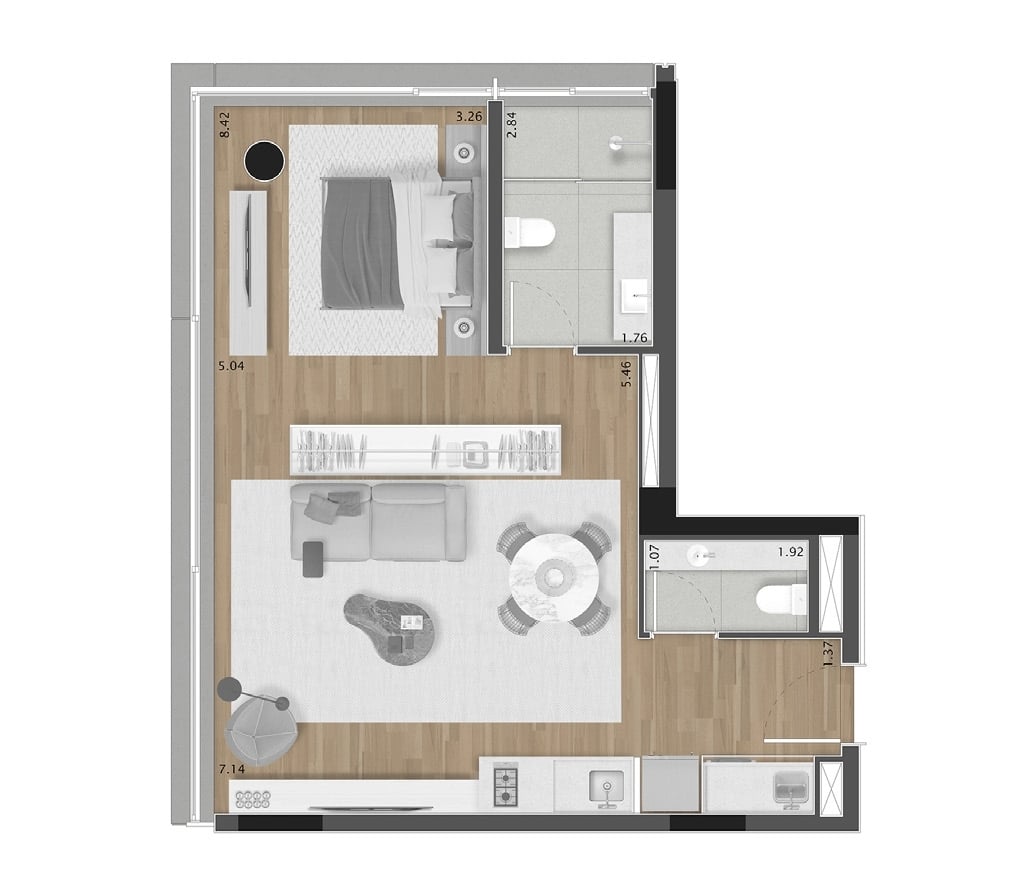 Planta 01 - 1 dorm 59m