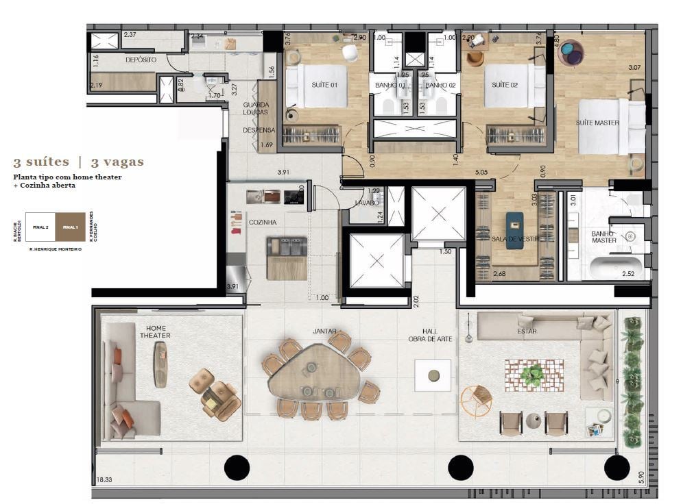 Planta 01 - 3 dorm 232m