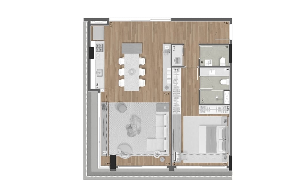 Planta 05 - 1 dorm 103m