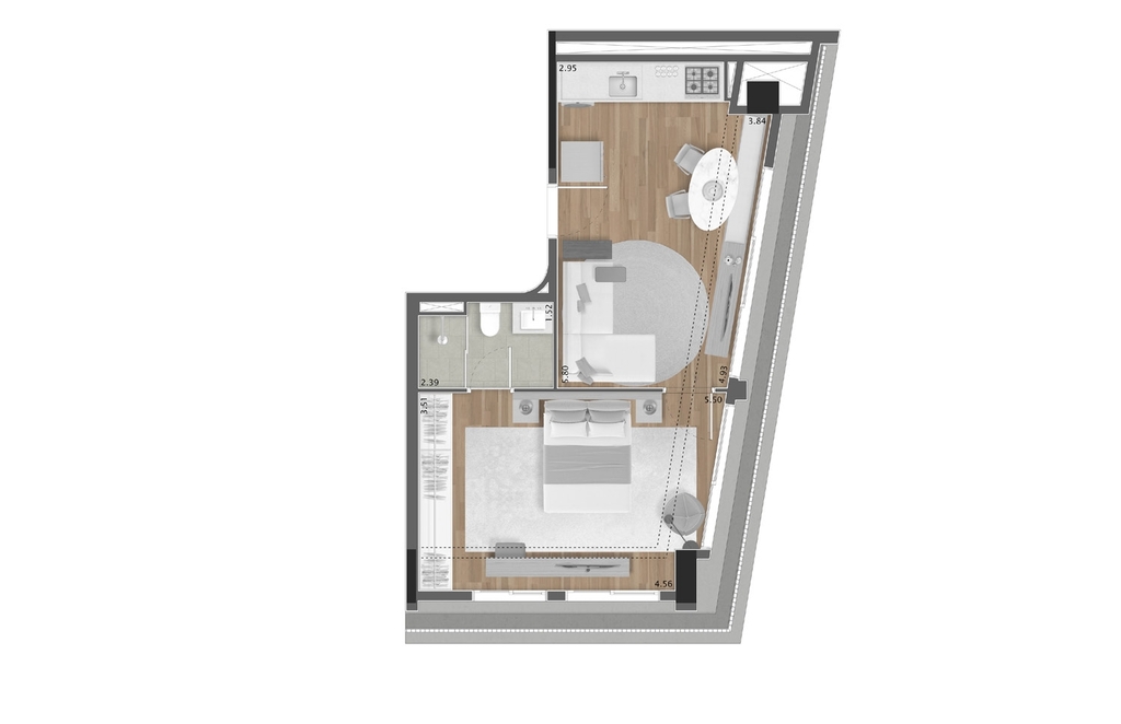 Planta 01 - 1 dorm 56m