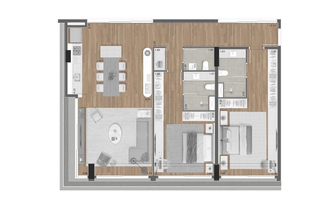 Planta 07 - 2 dorm 138m