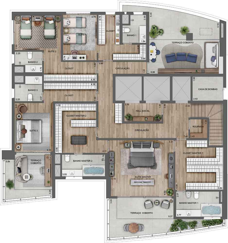 Planta 03 - 4 dorm 557m - cobertura duplex - inferior