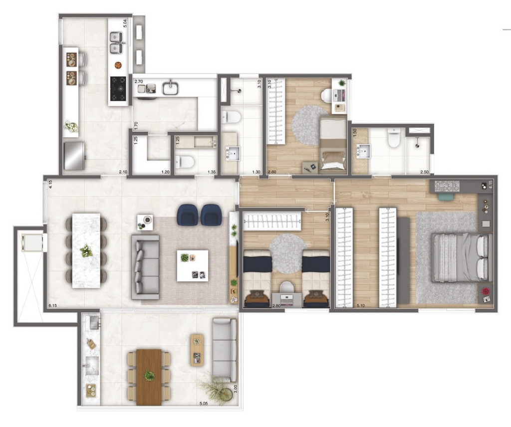 Planta 01 - 3 dorm 121,23m