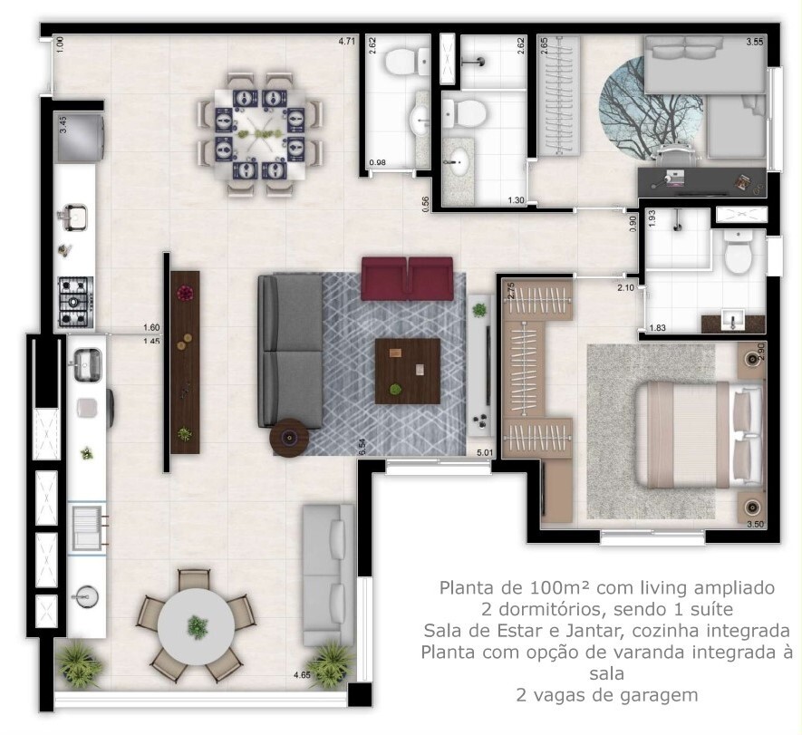 Planta 03 - 2 dorm 100m - opo