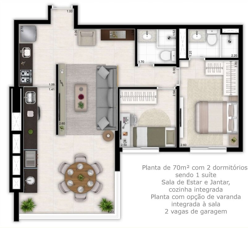 Planta 01 - 2 dorm 70m