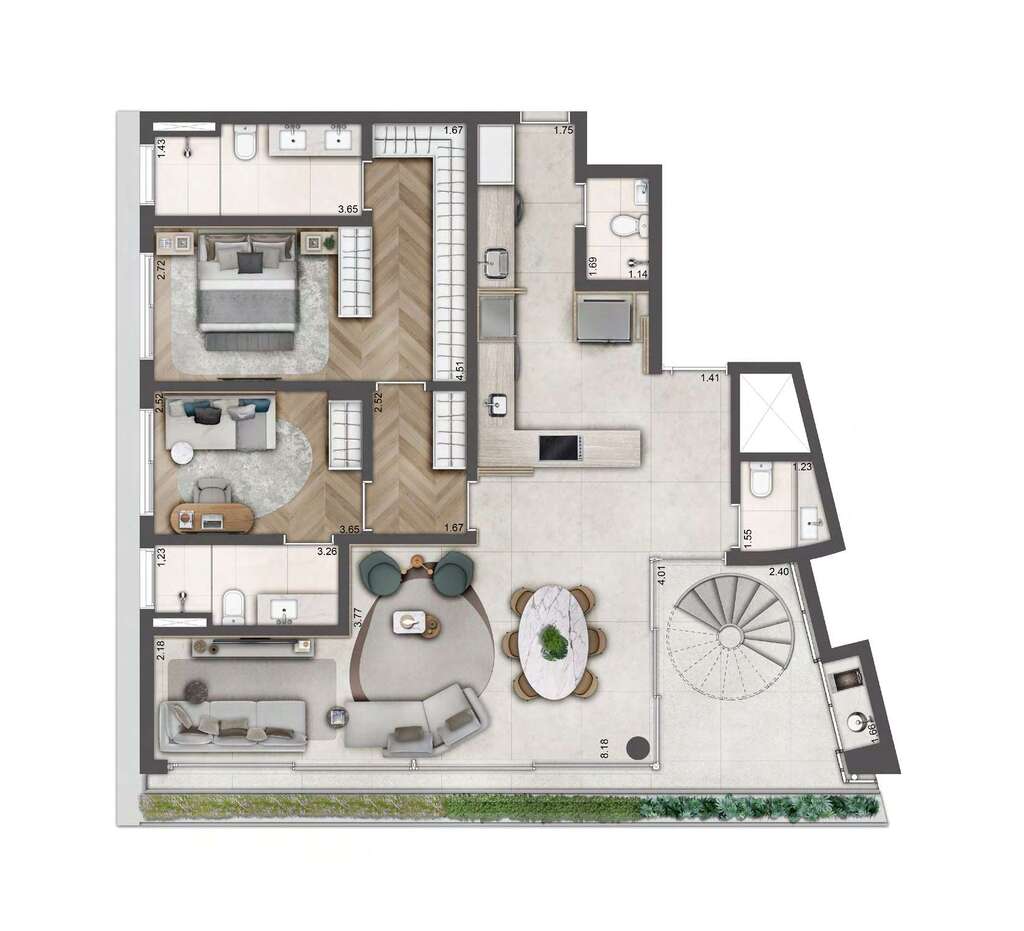 Planta 12 - 2 dorm 265m - cobertura duplex - inferior