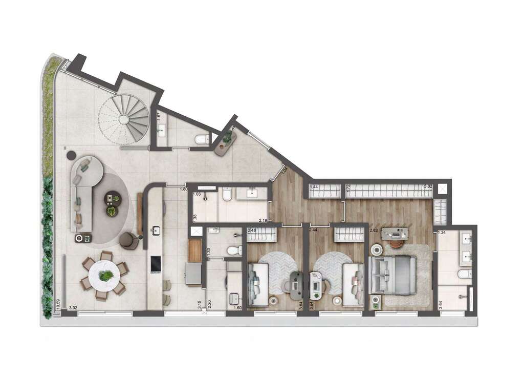 Planta 14 - 3 dorm 277m - cobertura duplex - inferior