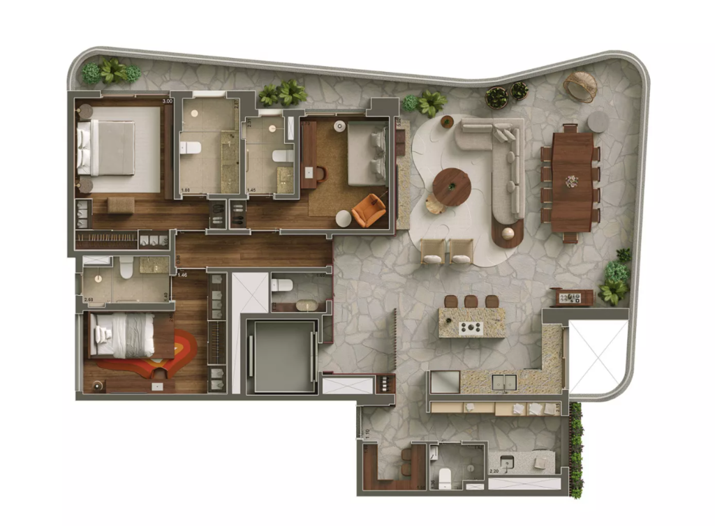 Planta 01 - 3 dorm 183m