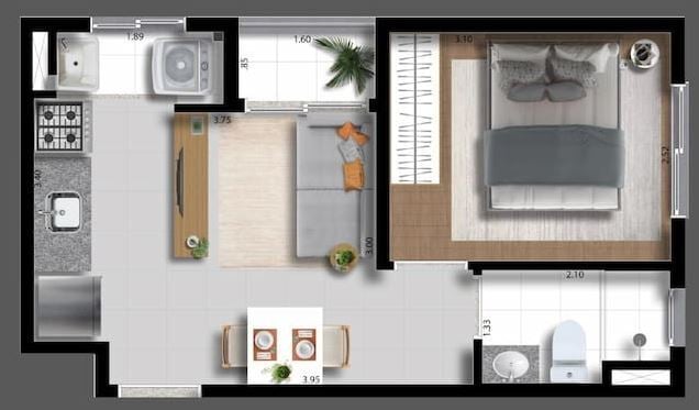 Planta 01 - 1 dorm 26m