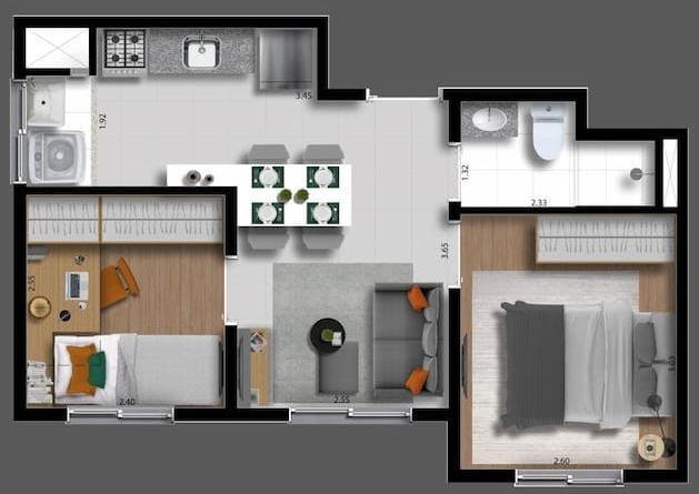 Planta 03 - 2 dorm 32m