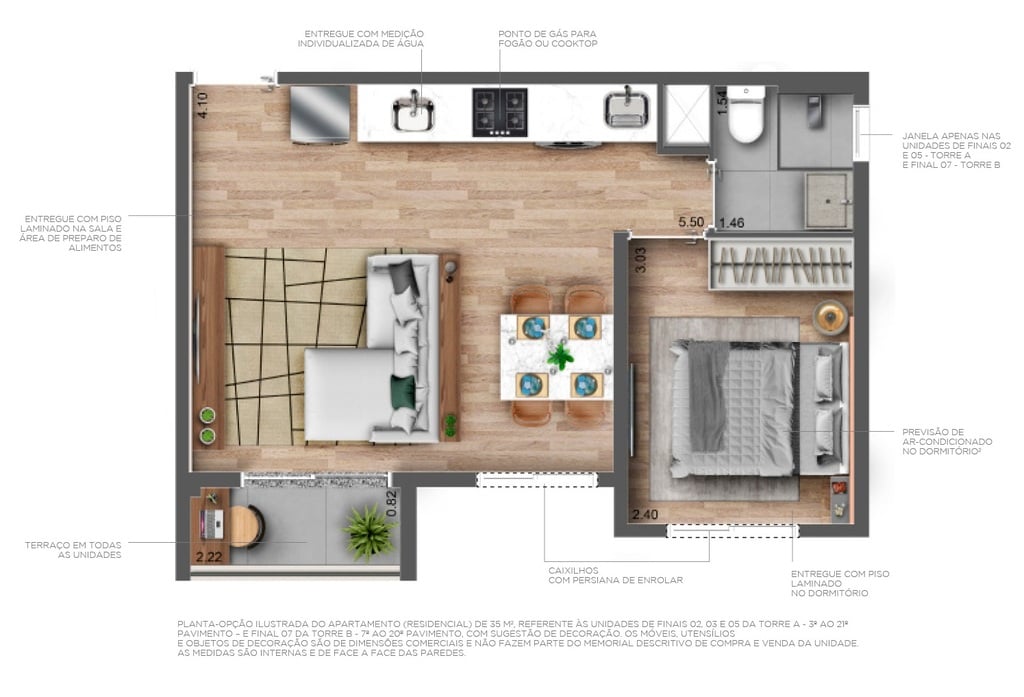 Planta 04 - 1 dorm 35m - opo