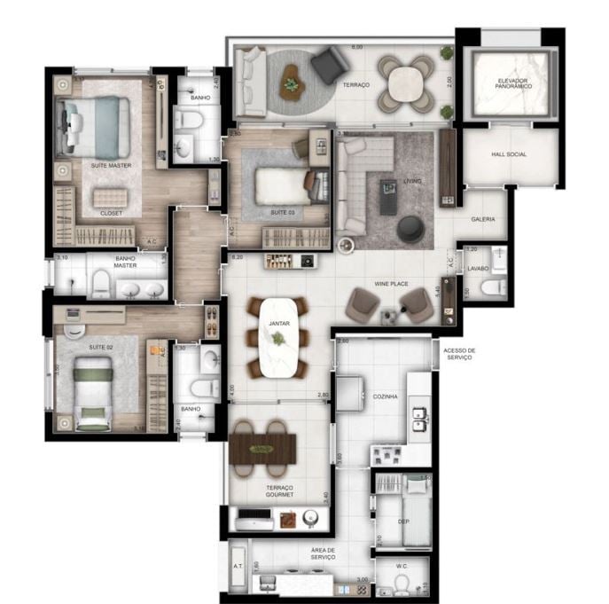 Planta 01 - 3 dorm 153m