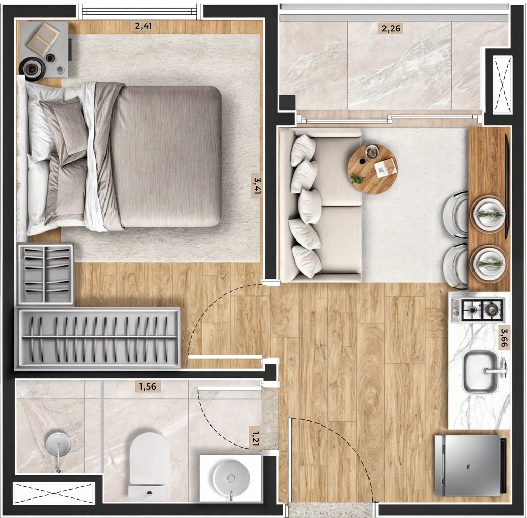 Planta 02 - 1 dorm 24,60m