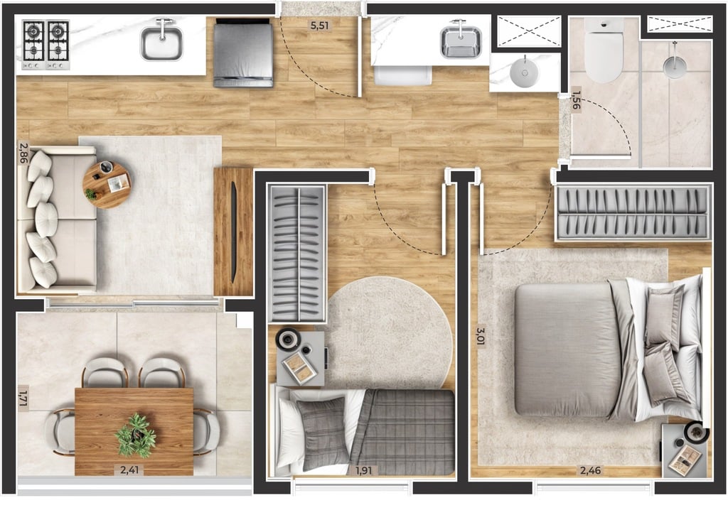 Planta 06 - 2 dorm 35,70m