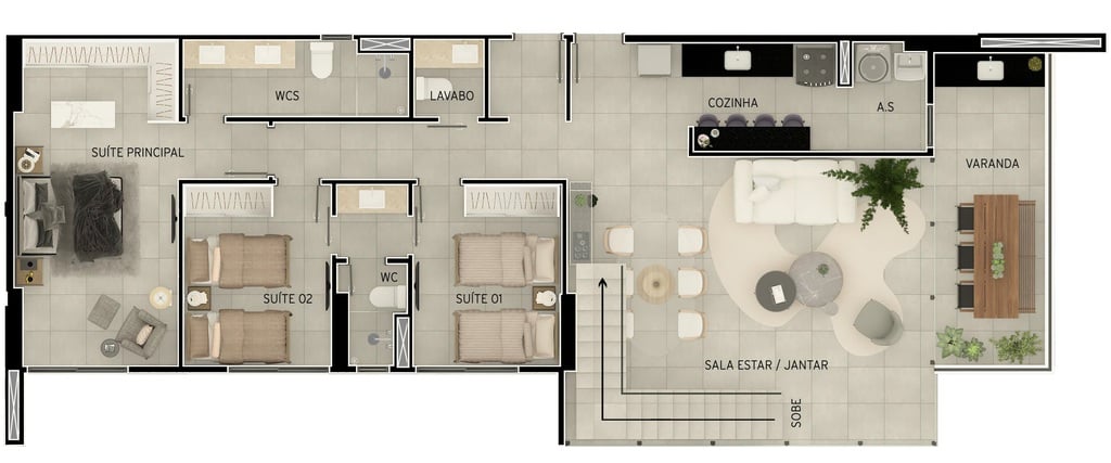 Planta 04 - 3 dorm 226,11m - cobertura duplex - inferior