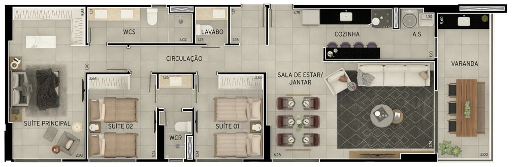 Planta 03 - 3 dorm 114,12m