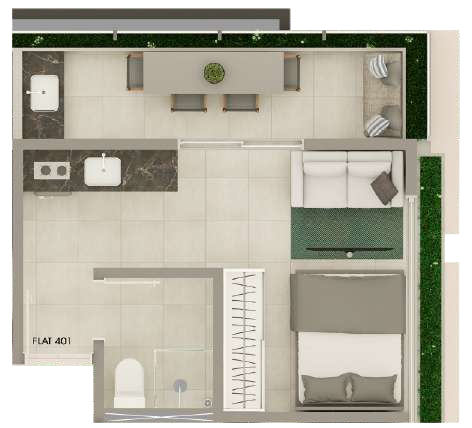 Planta 04 - 1 dorm 21,61m - studio