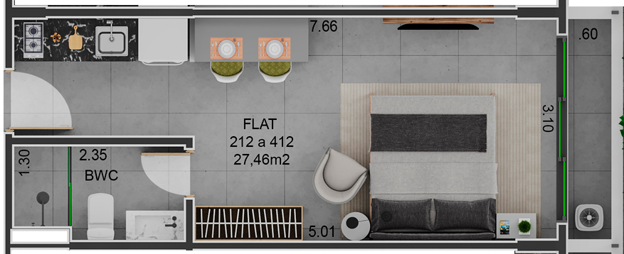 Planta 01 - 1 dorm 27,46m - studio