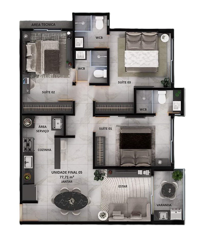 Planta 08 - 3 dorm 77,71m