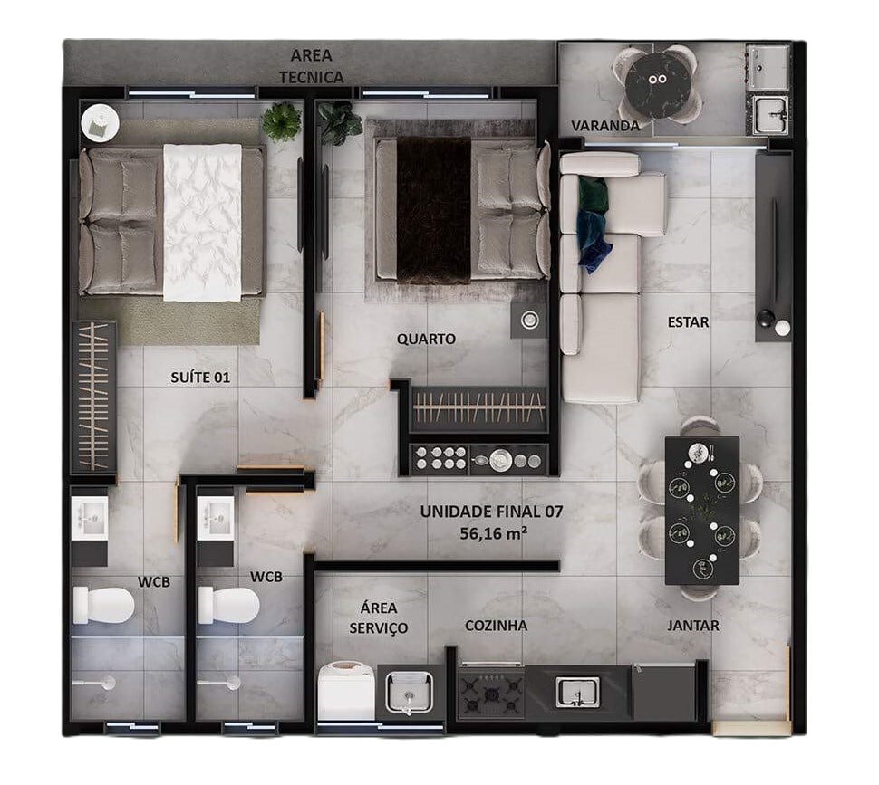 Planta 04 - 2 dorm 56,16m