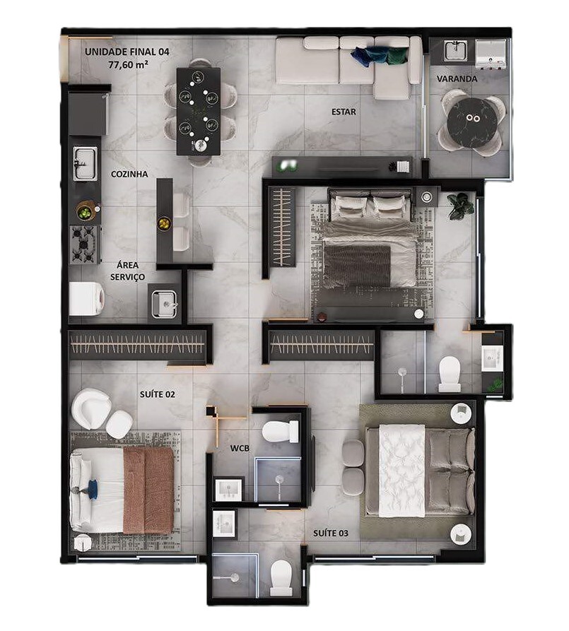 Planta 07 - 3 dorm 77,60m