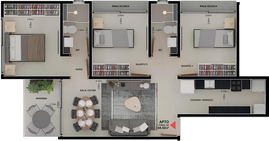 Planta 06 - 3 dorm 68,50m