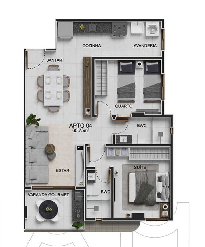 Planta 04 - 2 dorm 60,75m