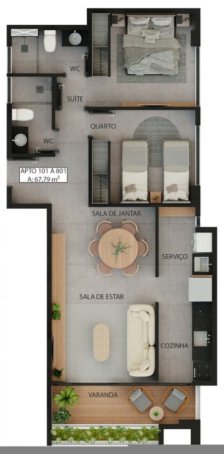 Planta 01 - 2 dorm 67,79m