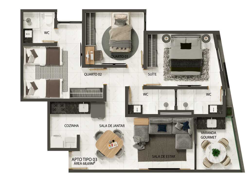 Planta 03 - 3 dorm 68,69m