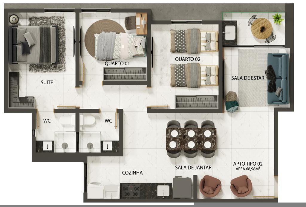 Planta 04 - 3 dorm 68,98m