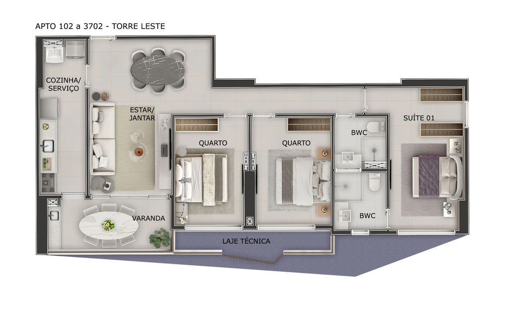 Planta 01 - 3 dorm 96m