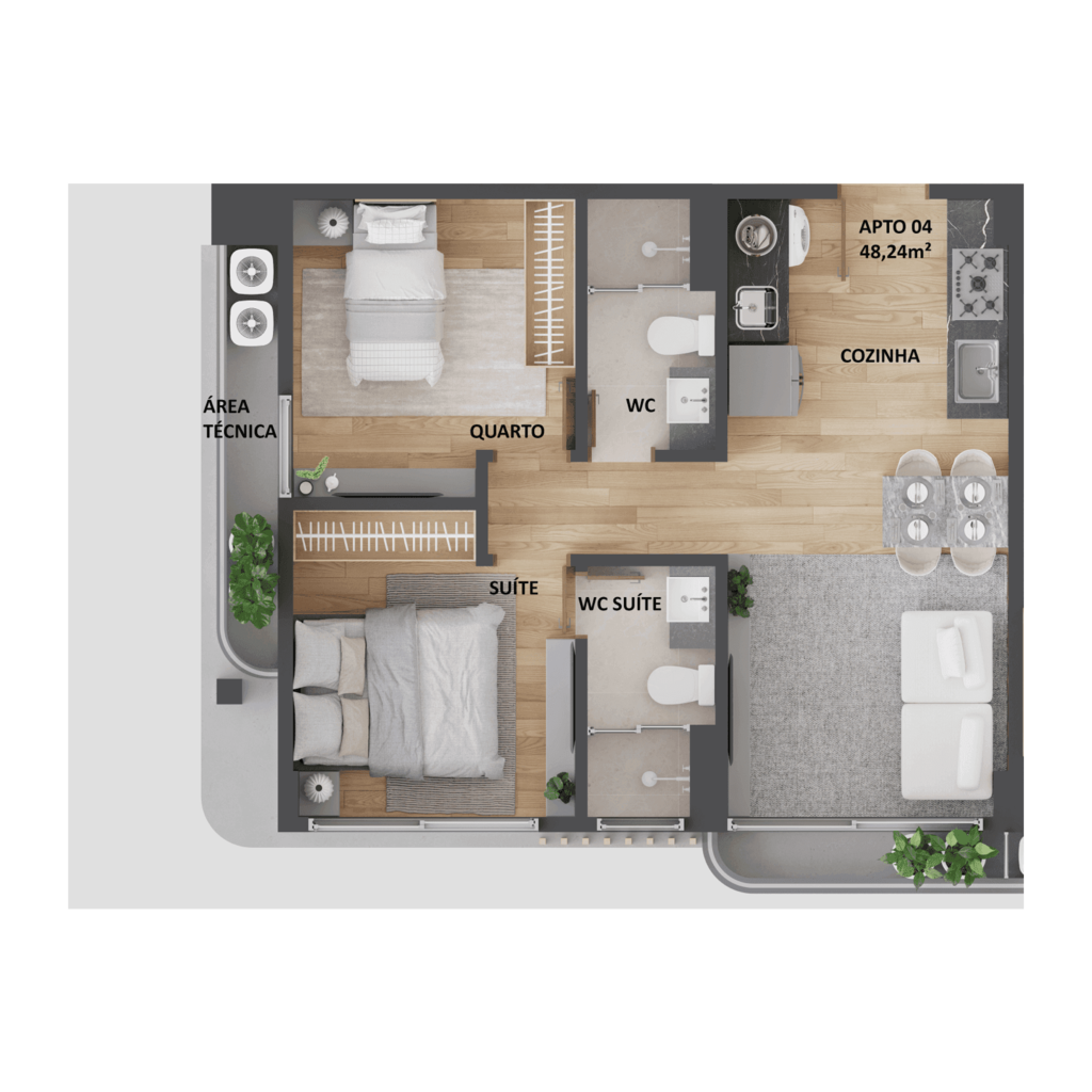 Planta 04 - 2 dorm 48,24m