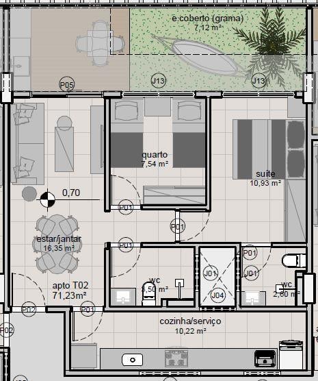 Planta 05 - 2 dorm 78m - garden