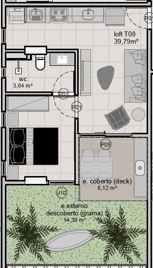 Planta 02 - 1 dorm 54m - garden