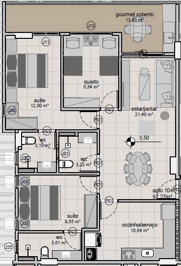 Planta 09 - 3 dorm 97m