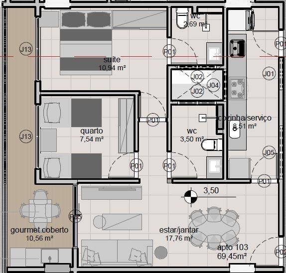 Planta 04 - 2 dorm 69m