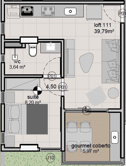 Planta 01 - 1 dorm 39m