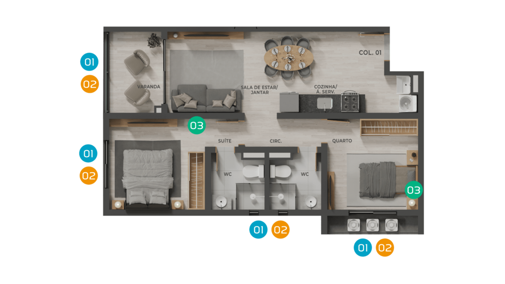 Planta 02 - 2 dorm 57,95m